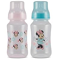 Disney Minnie Mouse Baby Bottles 11 oz for Boys or Girls | 2 Pack of Infant Hourglass Shaped Bottles with Cover for Newborns and All Babies | BPA-Free Plastic Baby Bottle for Baby Shower