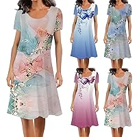 Womens Dresses Going Out Short Sleeve Boho A-Line Cocktail Dresses Nightout Flattering Trendy Relaxing Sundress Clothes