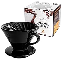 Pour Over Coffee Dripper - Ceramic Slow Brewing Accessories for Home, Cafe, Restaurants - Easy Manual Brew Maker Gift - Strong Flavor Brewer - V02 Paper Cone Filters - Black, 2 Cup