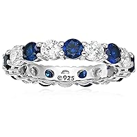 Amazon Collection Women's Platinum Plated Sterling Silver Clear Infinite Elements Cubic Zirconia And Created Sapphire Eternity Band Ring