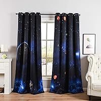 Taisier Home Grommet Top Wandering Earth Curtains,Majestic Galaxy Outer Space View Universe with Planet Earth Stars Astral Theme,Digital Printed Cosmic Drapes 104 X 84 for Play Room/Nursery