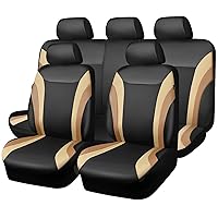 CAR PASS Line Rider Leather Car Seat Covers Sporty Car Seat Covers Full Set,5mm Composite Sponge,Airbag Compatible,Universal Fit 95% Automotive SUV Sedan(Black Beige)