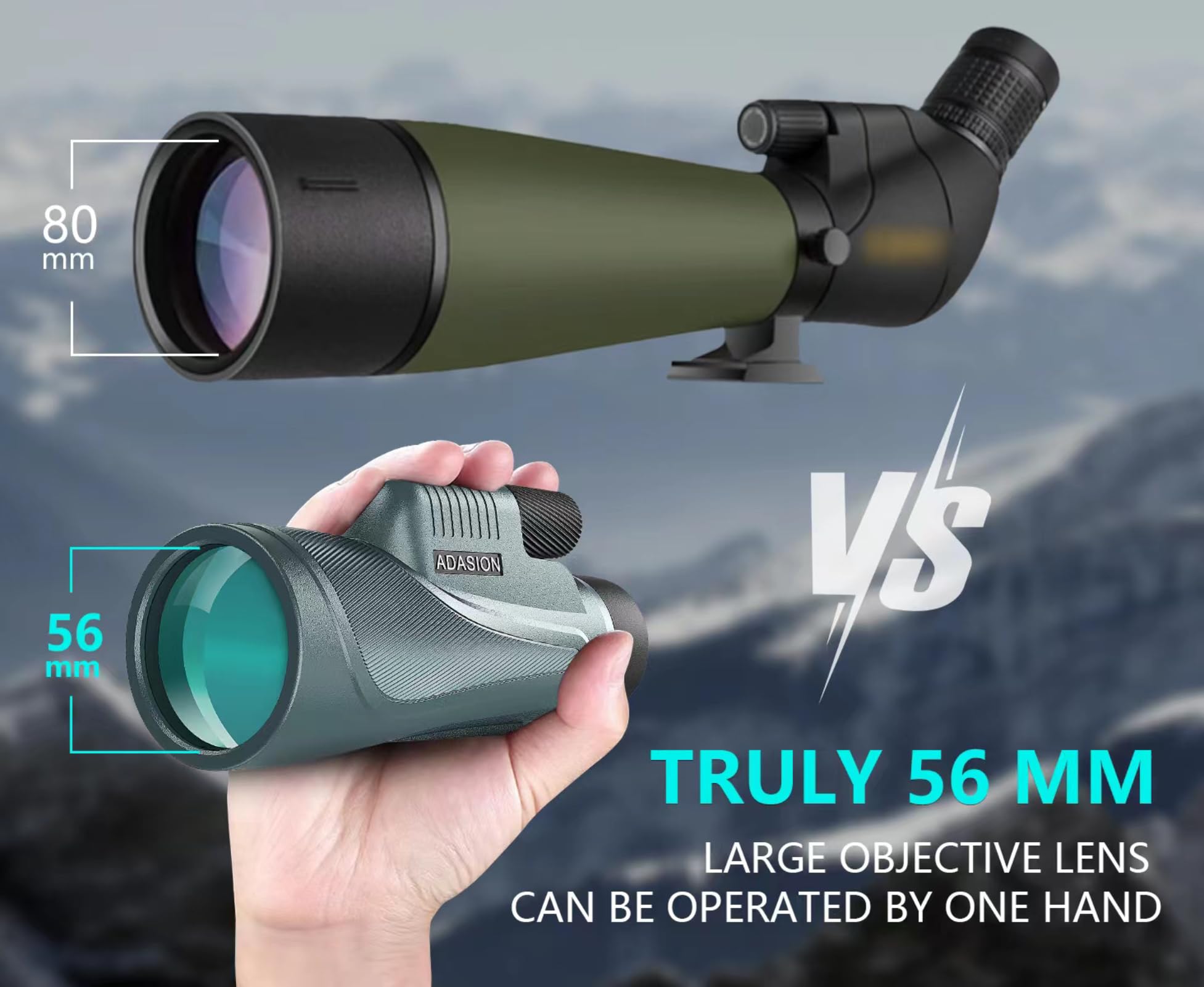 12x56 HD Monocular Telescope with Smartphone Adapter, Upgraded Tripod, Hand Strap - High Power Monocular with Clear Low Light Vision for Star Watching - Lightweight Monocular for Bird Watching Hunting