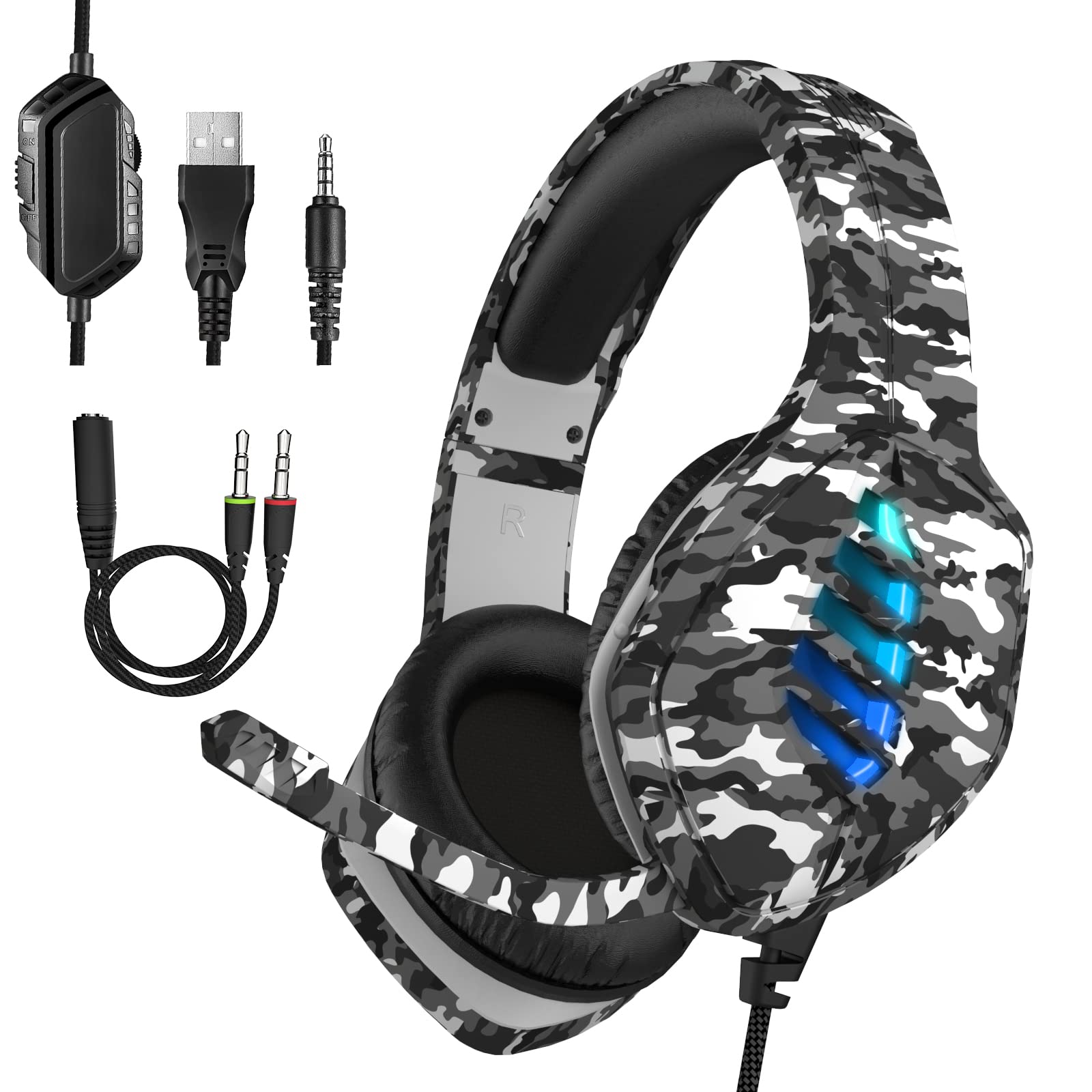 targeal Gaming Headset with Microphone - for PC, PS4, PS5, Switch, Xbox One, Xbox Series X|S - 3.5mm Jack Gamer Headphone with Noise Canceling Mic - Camo