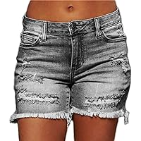 Andongnywell Women's Destroyed Ripped Denim Shorts Frayed Raw Hem Casual Summer Short Jeans with Pockets Pants