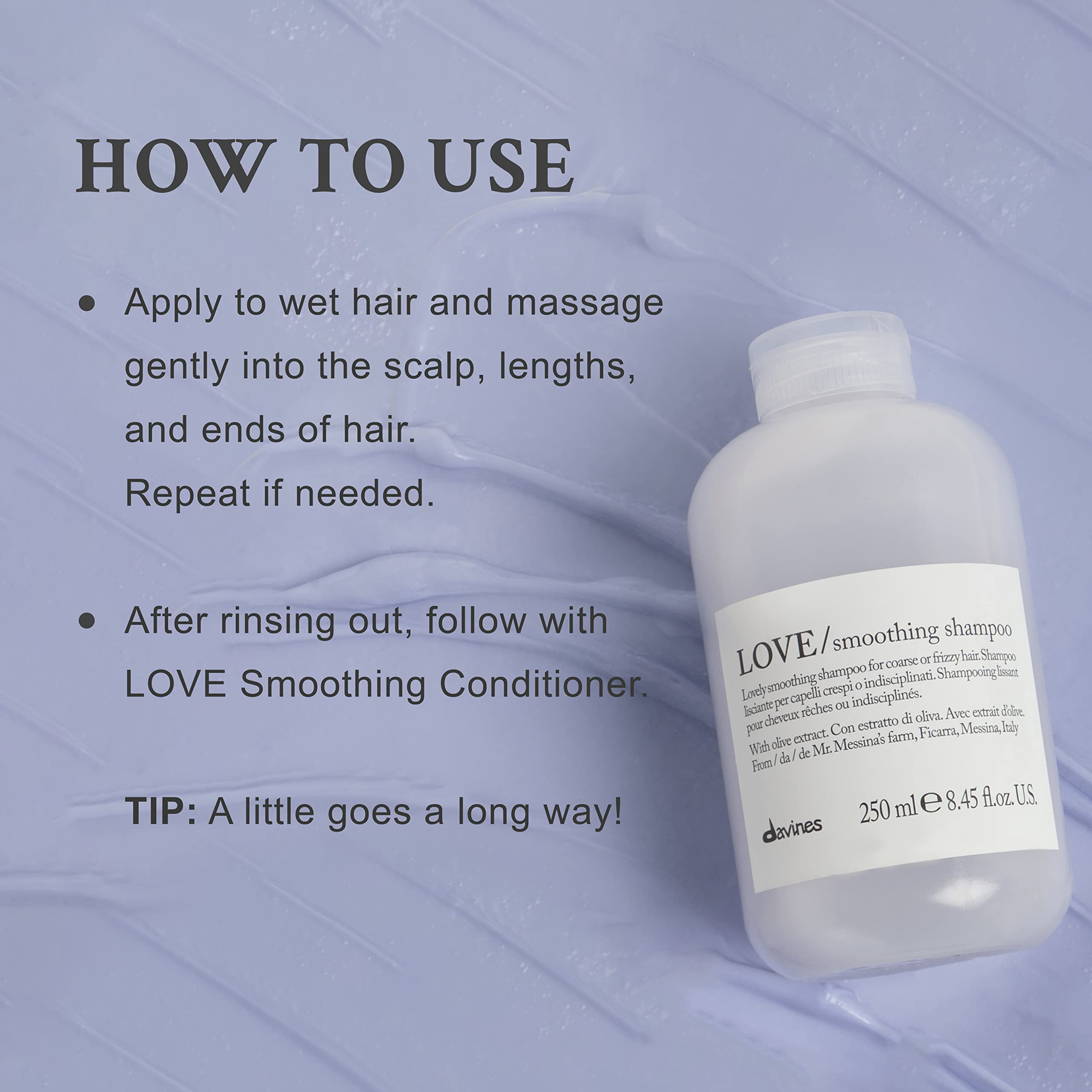 Davines LOVE Smoothing Shampoo | Gentle Cleansing for Frizzy or Coarse Hair | Smooth, Soften and Add Shine