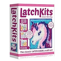 LatchKits Latch Hook Kit for Wall Hangings & Mini-Rugs - Unicorn - Craft Kit with Easy, Color-Coded Canvas, Pre-Cut Yarn & Latch Hook Tool - Perfect DIY Craft for Kids - Ages 6+