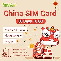 China SIM Card 30 Days 10 GB for Mainland China, Hong Kong, Macau, Activation Required, 4G High-Speed Network 3 in 1 Data Only SIM Card for Unlocked Phone