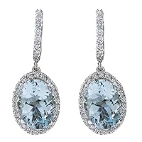 9.96 Carat Natural Blue Aquamarine and Diamond (F-G Color, VS1-VS2 Clarity) 14K White Gold Luxury Drop Earrings for Women Exclusively Handcrafted in USA