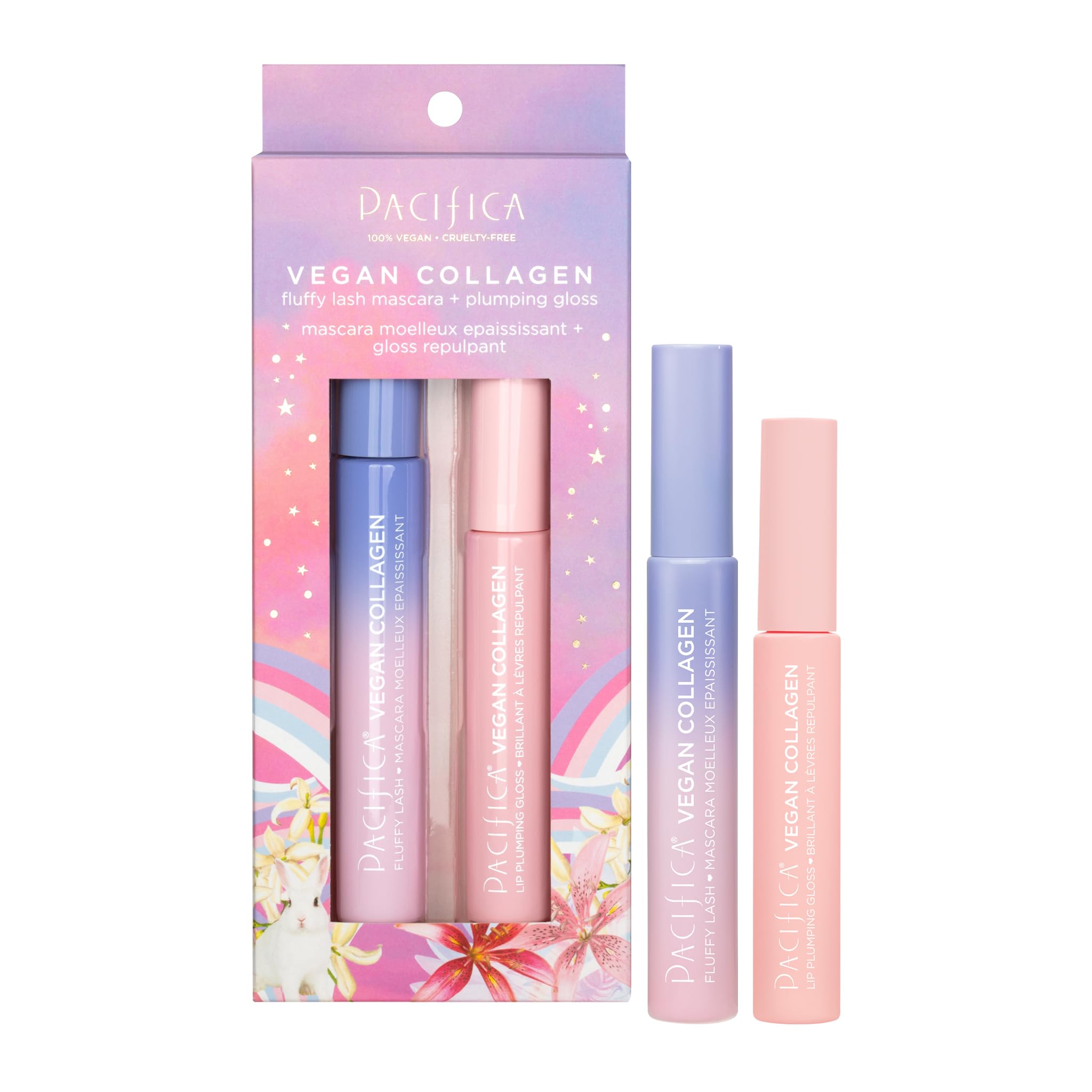 Pacifica Beauty, Vegan Collagen Lash & Lip Set, Volumizing Mascara, Black, Lip Gloss, Holiday Makeup Set, Stocking Stuffer, Gifts for Makeup Lovers, Vegan