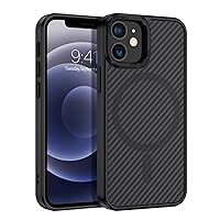 YINLAI Case for iPhone 12 Mini 5.4-Inch,iPhone 12 Mini Phone Case Magnetic [Compatible with Magsafe] Carbon Fiber Supports Wireless Charging Men Women Slim Shockproof Protective Phone Cover, Black