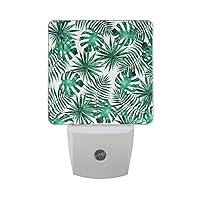 Tropical Night Light Plug in Wall Decorative,Palm Leaf Nightlights with Auto Dusk to Dawn Sensor,Adjustable Brightness Warm White Lights for Home