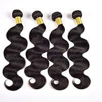 8A Grade Brazilian Virgin Hair Body Wave Hair Human Hair Weave 4 Bundles 10 12 14 14 Inches Natural Black Color Pack of 4