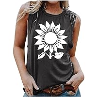 Womens Sunflower Graphic Tank Tops Casual Crew Neck Sleeveless T Shirts Summer Cute Floral Print Tees Vest Blouses