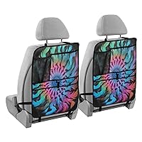 Colorful Tie Dye Kick Mats Back Seat Protector Waterproof Car Back Seat Cover for Kids Backseat Organizer with Pocket Protect from Mud Scratches Dirt, 2 Pack, Car Accessories
