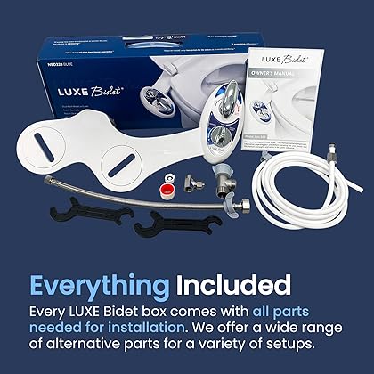 LUXE Bidet NEO 320 - Hot and Cold Water, Self-Cleaning, Dual Nozzle, Non-Electric Bidet Attachment for Toilet Seat, Adjustable Water Pressure, Rear and Feminine Wash, Lever Control (Blue)