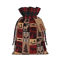 WURTON Lodge Bear Deer Fish Print Christmas Wrapping Bags Drawstring, Wedding Gifts, Reusable Xmas Party Supplies