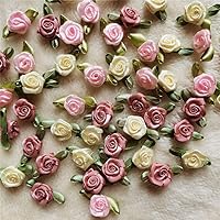 100pcs 15mm Multicoloured Mini Rose Flowers Satin Ribbon Bows Appliques DIY Sewing Craft Accessories Wedding Bride Gift Decoration