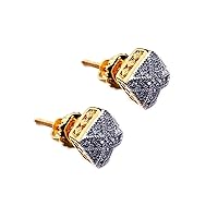 14K Yellow Gold Plated Round Cut AAA Cz Diamonds Small Micro Pave Set Cluster Square Studs Earrings With Screw Back