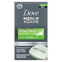Dove Men+Care 3 in 1 Bar for Body, Face, and Shaving to Clean and Hydrate Skin Extra Fresh Body and Facial Cleanser More Moisturizing Than Bar Soap 3.75 oz 6 Bars