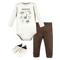 Hudson Baby Unisex Baby Cotton Bodysuit, Pant and Shoe Set, Dinosaur Adventures, 3-6 Months