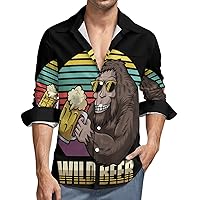 Bigfoot Beer Men's Long Sleeve Shirt Button Down Casual Shirts for Beach Office Travel