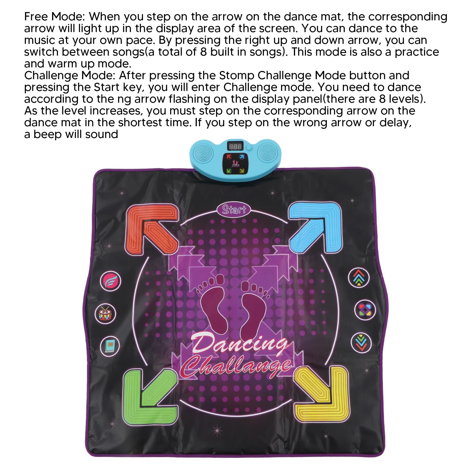 Electronic Playmat Toys, Kids Dancing Pad with 4 Modes, Non Slip Exercise Fitness Game Mat for Improve Coordination, Home Entertainment, 8 Challenge Levels, Musical Gift Toy (Not Light Up)