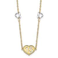 14K Two-tone Polished 15 Heart w/2 in ext Necklace