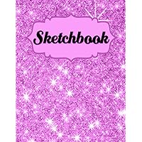 Unicorn Sketchbook: Cute Unicorn on Orchid Glitter Effect Background, Large Blank Sketchbook For Girls, 120 Pages, 8.5