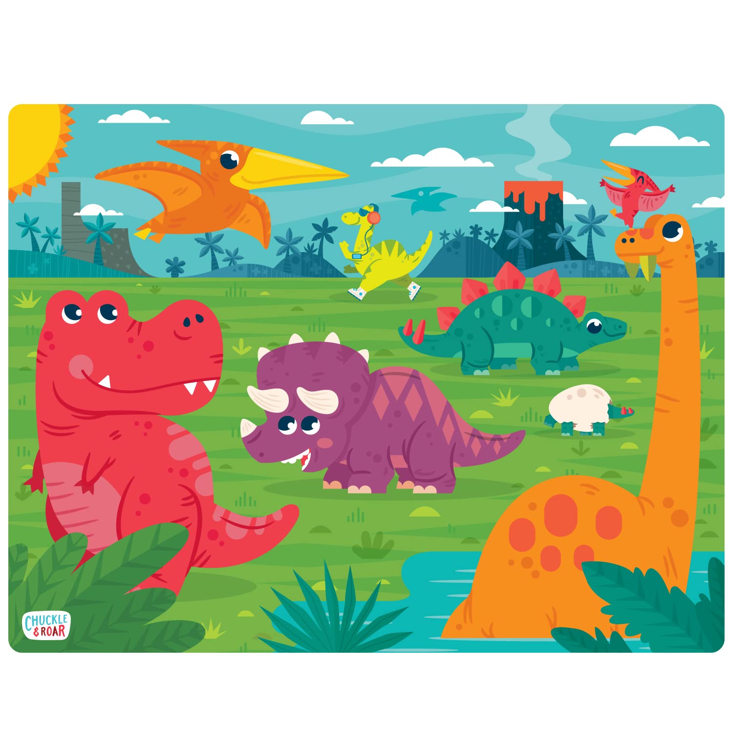 Chuckle & Roar - 4 Pack Tray Puzzles - Farm, Dinosaurs, Jungle, and Zoo - Larger Pieces Designed for Preschool Hands - 36 & 48 PC Tray Puzzles