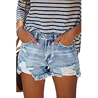CHICZONE Mid-High Waisted Jean Shorts for Women Casual Summer Ripped Stretchy Denim Shorts