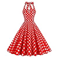 Women 1950s Rockabilly Swing Dress Pinup 50s Retro Hepburn Style Halterneck Fashion Polka Dots A-Line Dresses