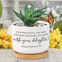 How Beautiful You are and How My Love with Your Delights Planters Ceramic Happy Mother's Day Round Plant Pot with Drainage Holes and Bamboo Tray Orchid Pots for Home Office Decoration