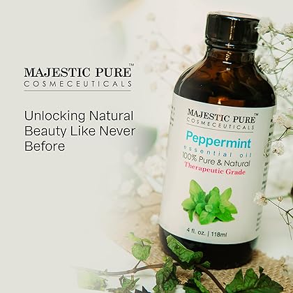 MAJESTIC PURE Peppermint Essential Oil, Premium Grade, Pure and Natural Premium Quality Oil, 4 fl oz