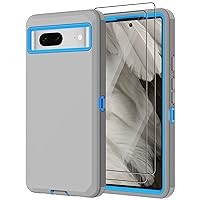 Annymall for Google Pixel 7 Case with 2 Screen Protector,Full Body Shockproof Drop Protection Dustproof Heavy Duty 3-Layer Military Rugged Durable Defender Cover for Google Pixel 7 (Gray/Dark Blue)