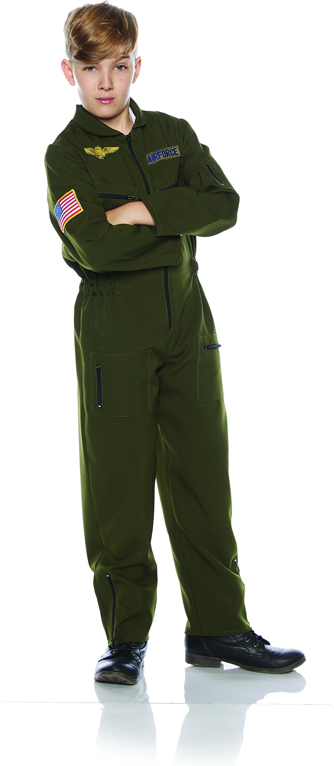 UNDERWRAPS Kid's Children's Air Force Flight Suit Costume - Khaki Childrens Costume, Green, Small