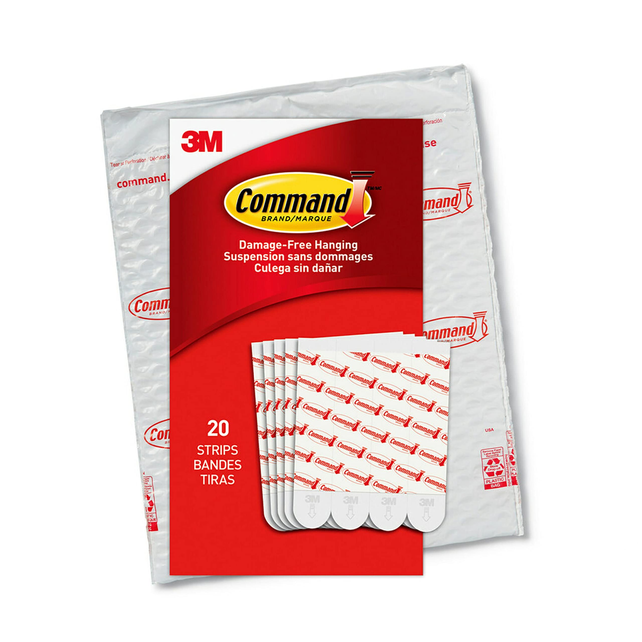 Command Large Refill Adhesive Strips, Damage Free Hanging Wall Adhesive Strips for Large Wall Hooks, No Tools Removable Adhesive Strips to Redecorate and Reorganize Dorm Rooms, 20 White Command Strips