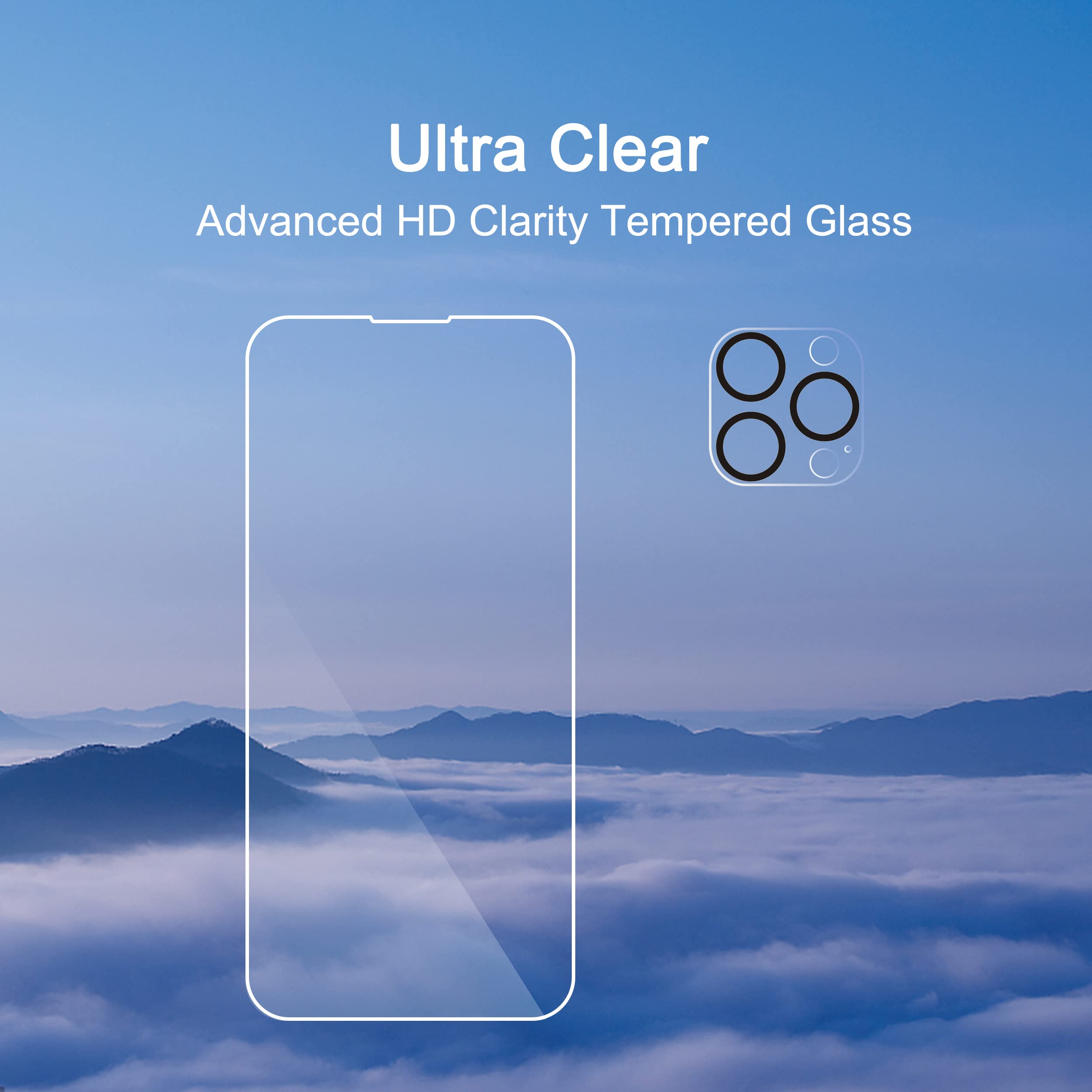 Ailun 3 Pack Screen Protector for iPhone 14 Pro Max[6.7 inch] + 3 Pack Camera Lens Protector,Sensor Protection,Dynamic Island Compatible,Case Friendly Tempered Glass Film,[9H Hardness] - HD