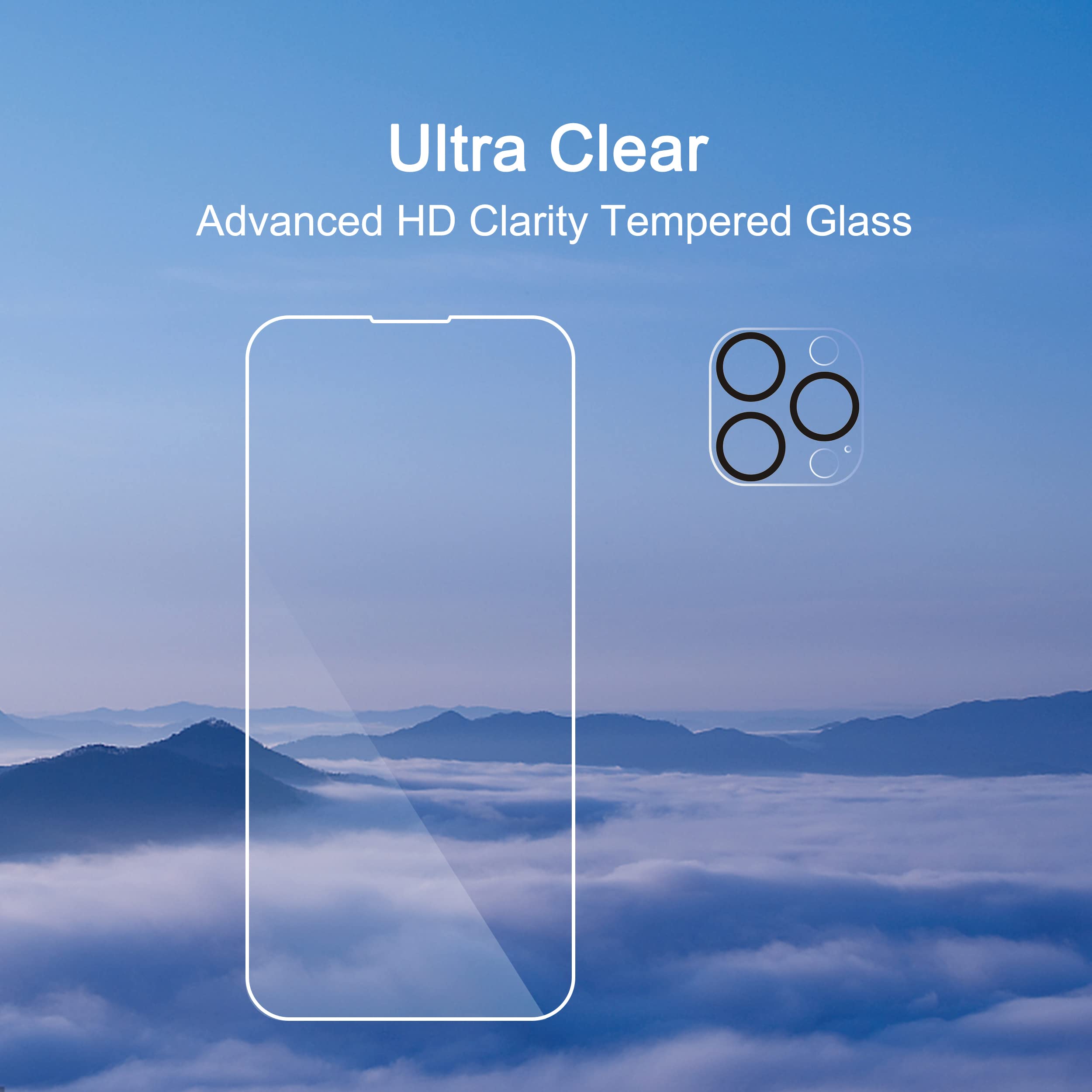 Ailun 3 Pack Screen Protector for iPhone 14 Pro[6.1 inch] + 3 Pack Camera Lens Protector,Sensor Protection,Dynamic Island Compatible,Case Friendly Tempered Glass Film,[9H Hardness] - HD