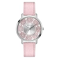 GUESS Ladies 40mm Watch - Pink Strap Silver Dial Silver Tone Case