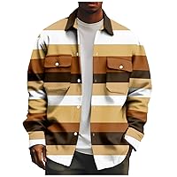 Men's Corduroy Button Down Shirts Long Sleeve Shacket Jacket with Flap Pocket Trendy Fall Work Jackets for Men