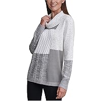 Calvin Klein Womens Patchwork Pullover Sweater, Grey, X-Large