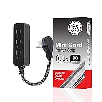 GE 3-Outlet Power Strip Extension Cord with Multiple Outlets 6 Inch Braided Short Cord Extension Cord Grounded Flat Plug Extension Cord UL Listed Black 45191