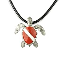 Sea Turtle Necklace Pewter Pendant with Dive Flag- Dive Flag Sea Turtle Gift for Women and Men | Dive Turtle Necklace | Diving Theme Gifts for Divers and Turtle Lovers | Jewelry for Divers