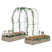 Galvanized Raised Garden Bed for Vegetables Flowers Herbs, Metal Raised Garden Bed Kit with Trellis, Plant Labels, Plant Ties, Brown 6×3×1FT 2PCS