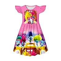 Girls Princess Dress Cute Cartoon Character Pattern Ruffled Sleeves Soft Fabric Costume 2-7 Years