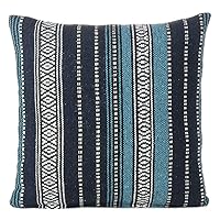Eyes of India Decorative Boho Throw Pillow Cover, Hand-loomed Accent Cushion Case for Sofa Couch, Bohemian Handmade Accent Bedroom Living Room, 16x16 inch (40x40 cm), Navy Blue Black