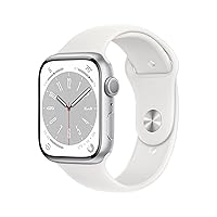 Apple Watch Series 8 [GPS 45mm] Smart Watch w/Silver Aluminum Case with White Sport Band - S/M. Fitness Tracker, Blood Oxygen & ECG Apps, Always-On Retina Display, Water Resistant