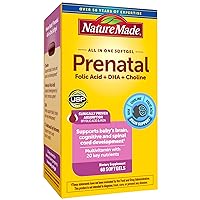 Nature Made Prenatal Multivitamin with Folic Acid, DHA and Choline, Dietary Supplement for Prenatal Nutritional Support, 60 Softgels, 60 Day Supply