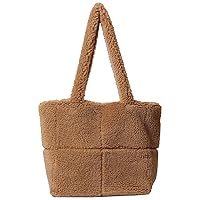 SouiWuzi Plush Tote Bag Large Capacity Simple Furry Purse for Women Winter Faux Fur Cute Handbag Warm Puffer Shoulder Bag for Winter Girl Gift